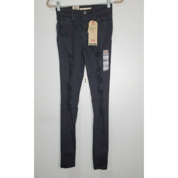 NEW Levi's Size 23x30 720 High-Rise Super Skinny Black Ripped Distressed Jean